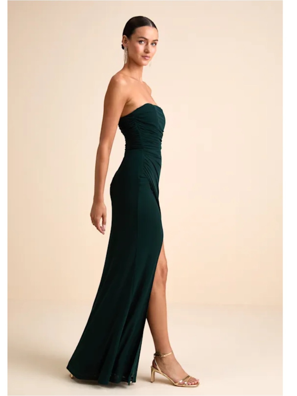 Lulus - Epitome of Allure Emerald Green Strapless Ruched Tulip Maxi Dress size M